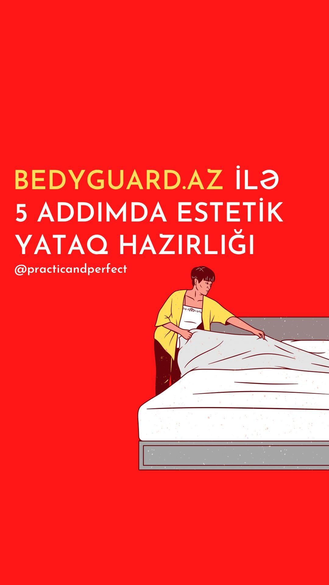 Estetik yataq hazırlığı haqqında qırmızı poster
